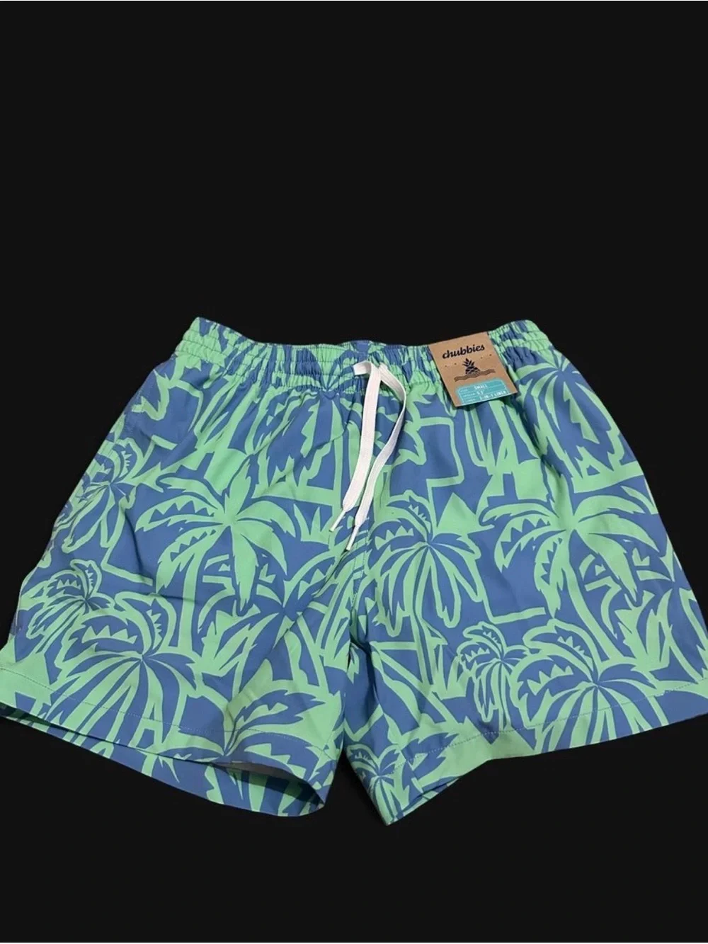 chubbies Blue Swim Trunks with Green Palm Print